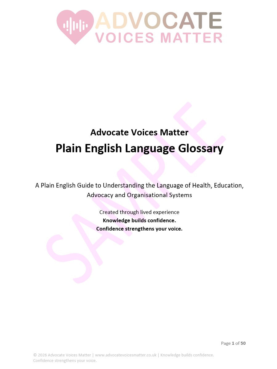 The Plain English Glossary for Health, Education, Advocacy & Organisational Systems