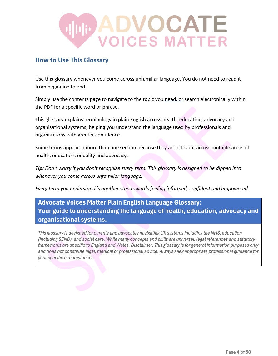 The Plain English Glossary for Health, Education, Advocacy & Organisational Systems